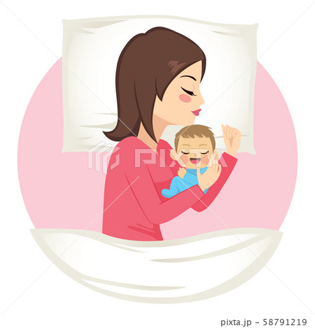 Young Peaceful Mother Sleeping With Happy のイラスト素材