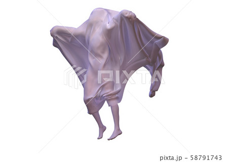 White Ghost boy figure covered with a blanket sheet on White Background. Halloween 3d illustration 58791743