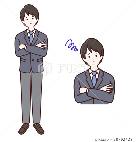 悩んでいる長袖制服の男子生徒のイラスト素材