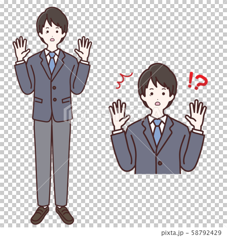 驚いている長袖制服の男子生徒 58792429