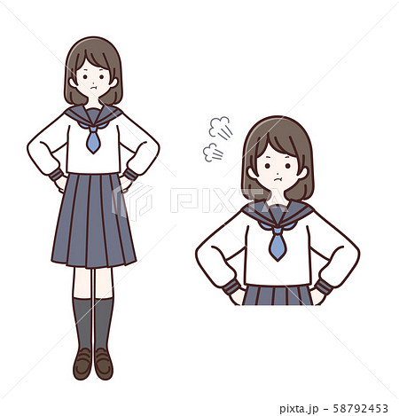 怒っている長袖制服の女子生徒のイラスト素材