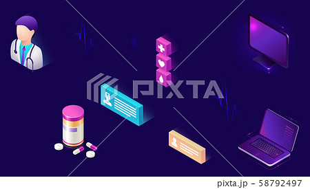 Online medicine isometric icons, telemedicine Online medicine isometric icons, telemedicine 58792497
