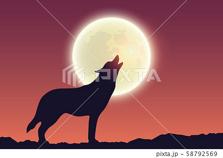 Wolf Howls At Full Moon Silhouetteのイラスト素材