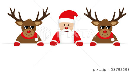 Smiling Happy Santa Claus And Cool Reindeer のイラスト素材