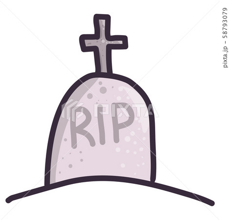 Cartoon illustration with rip gravestone with cross on white background. Cartoon illustration with rip gravestone with cross on white background. 58793079