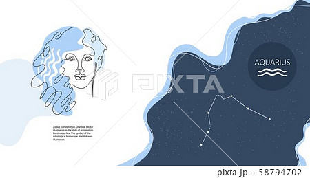 Zodiac background. Constellation Aquarius. Horizontal banner. One line. Zodiac background. Constellation Aquarius. Horizontal banner. One line. 58794702