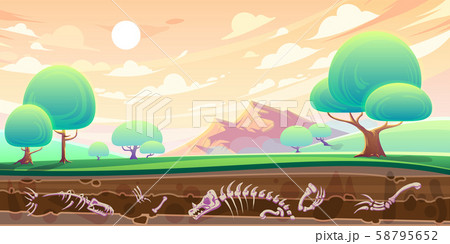 Valley and cross section of soil wiyh fossils 58795652