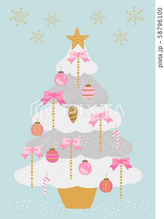 白とピンクのクリスマスツリー 水色背景のイラスト素材