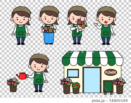 Flower Shop Woman Stock Illustration