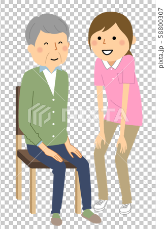 椅子に座る高齢者　介護スタッフ 58800307