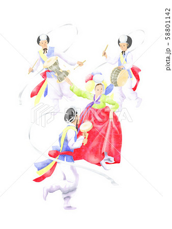 韓国イラスト その２ 農楽 농악 伝統舞踊のイラスト素材