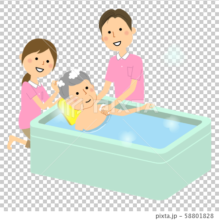 入浴する高齢者 介護スタッフ 入浴介助のイラスト素材 5018