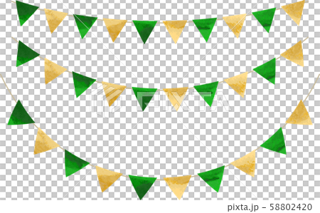 フラッグ_三角_ガーランド_水彩_グリーン_緑_ゴールド_クリスマス フラッグ_三角_ガーランド_水彩_グリーン_緑_ゴールド_クリスマス 58802420