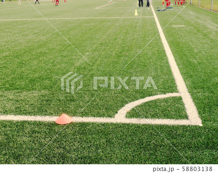 Soccer training equipment. Green artificial turf Soccer training equipment. Green artificial turf 58803138