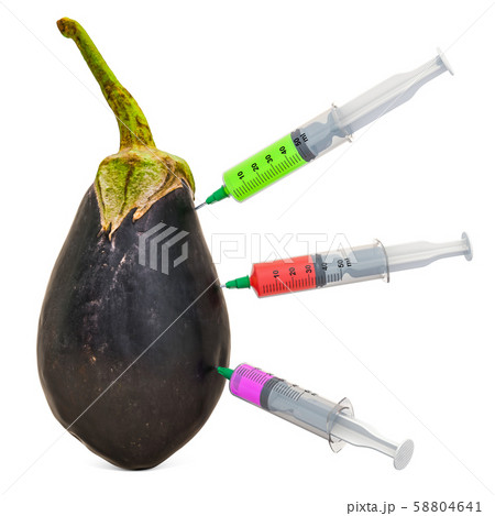 Eggplant with a syringes full of chemicals Eggplant with a syringes full of chemicals 58804641