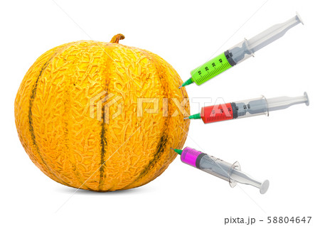 Christmas melon with a syringes full of chemicals 58804647