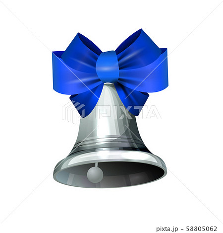 Silver Wedding Bell with Blue Ribbon vector 58805062
