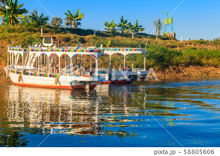Tourist boats moored near the shore of Nile river Tourist boats moored near the shore of Nile river 58805606
