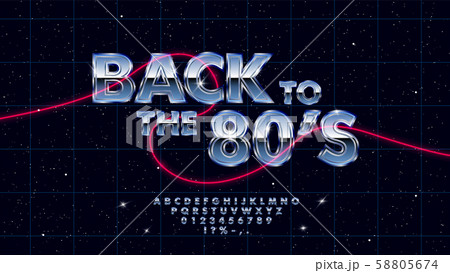 Retrowave synthwave vector font design in 1980s style. 3d and metallic gradient effect letters 58805674