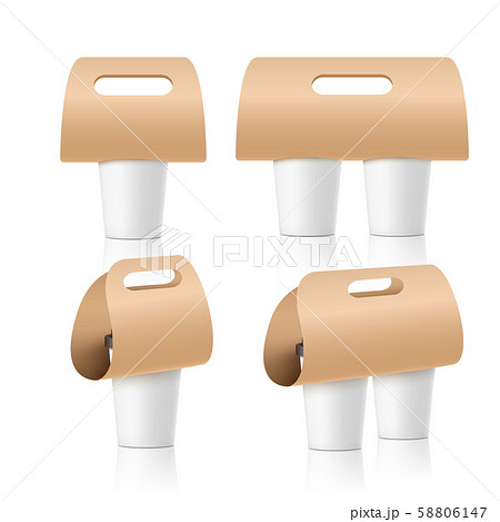Coffee cup holder paper design. Beverage drink handle mockup. Cardboard coffee cup holder takeaway 58806147