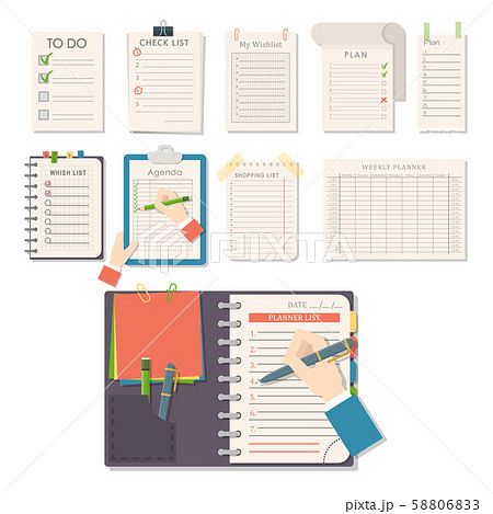 Agenda list vector business paper clipboard in flat style self-adhesive checklist notes schedule 58806833