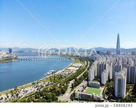 Aerial view of Seoul city with Lotte toweron the background, South Korea 58808293