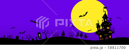 ハロウィンの背景素材. 城、コウモリ、墓。 58811700