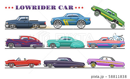 Car vector vintage low rider auto and retro old...のイラスト素材