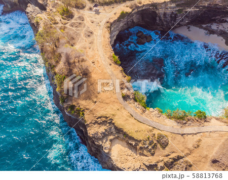 Landscape over Broken Beach in Nusa Penida, Indonesia Angel's BillaBong Beach. Popular tourist 58813768