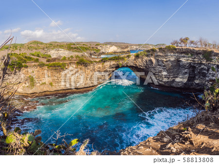 Landscape over Broken Beach in Nusa Penida, Indonesia Angel's BillaBong Beach. Popular tourist 58813808
