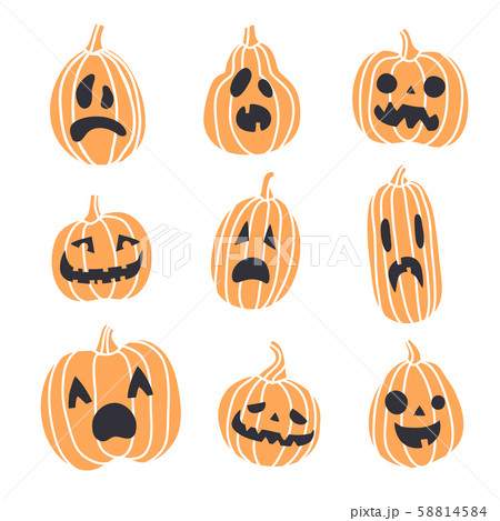 Set of spooky Halloween pumpkin faces. Different emotions 58814584