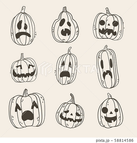 Set of spooky Halloween pumpkin faces. Hand drawn illustration 58814586