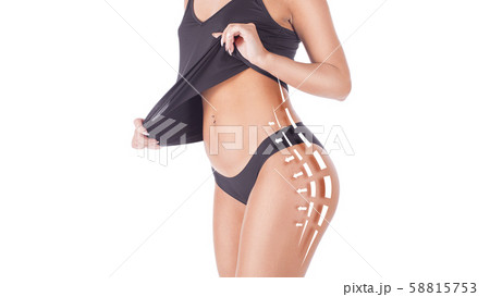 woman body with lines and arrows on white background. 58815753