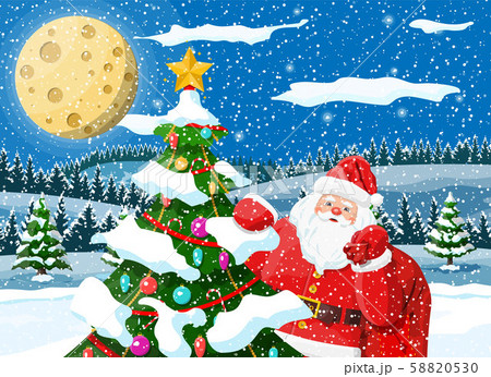 Christmas background. Santa claus with bag gifts 58820530