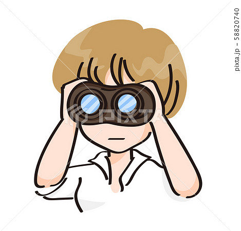 双眼鏡を覗く女子のアイコンのイラスト素材