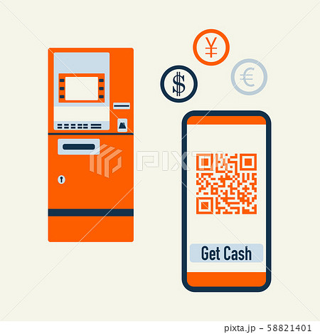 Phone with qr code, ATM cash withdrawal Vector 58821401