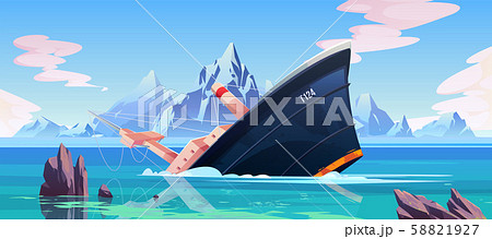 Shipwreck accident, ship run aground sink in ocean Shipwreck accident, ship run aground sink in ocean 58821927
