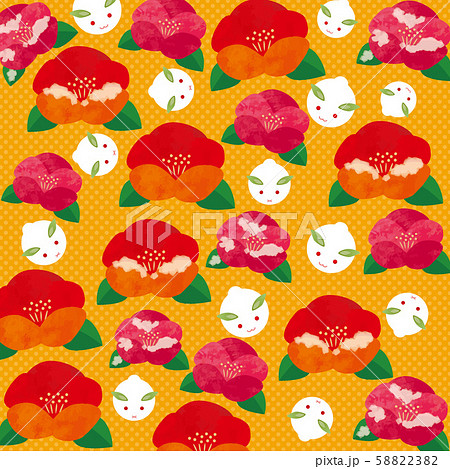雪うさぎ 雪うさぎ うさぎ かわいい 雪 椿 花 和風 水彩 日本風 テクスチャ 模様 背景のイラスト素材 53
