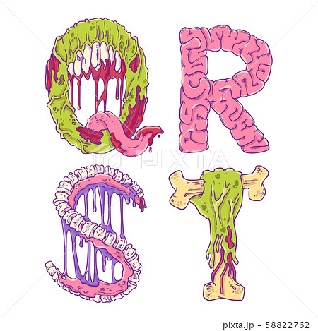 Scary zobmie cartoon letters Q, R, S, T for Halloween decor Scary zobmie cartoon letters Q, R, S, T for Halloween decor 58822762