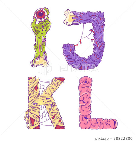Scary zobmie cartoon letters I, J, K, L for Halloween decor 58822800