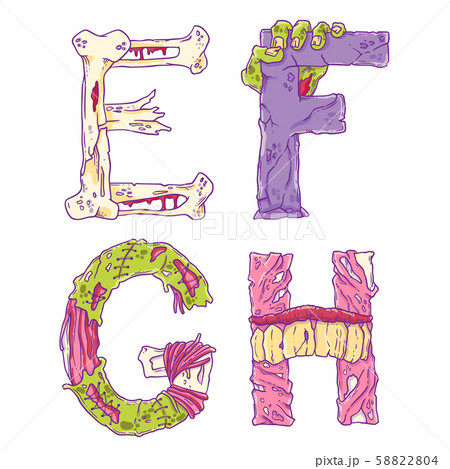Scary zobmie cartoon letters E, F, G, H for Halloween decor Scary zobmie cartoon letters E, F, G, H for Halloween decor 58822804