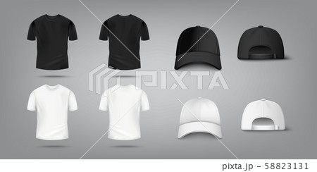 T shirt and baseball cap mockup set in black and white color T shirt and baseball cap mockup set in black and white color 58823131