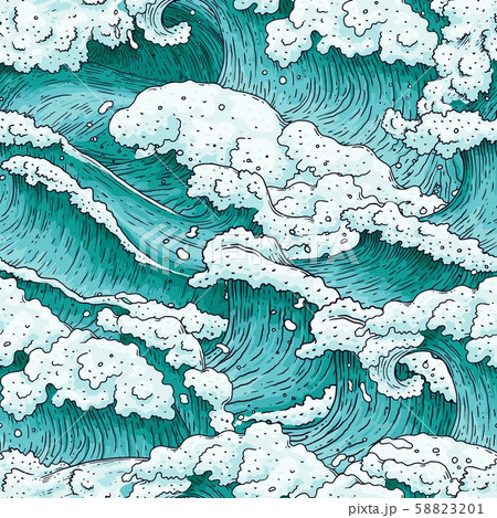 Seamless pattern with ocean water waves and splashes cartoon vector illustration. 58823201