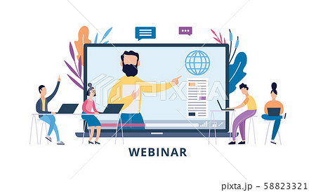 Online Webinar Or Seminar With Cartoon People のイラスト素材 5321