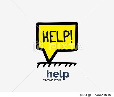 Hand drawn help speech bubble doodle icon 58824040