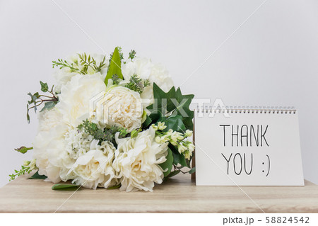 THANK YOU with mock up of blank paper on table mock up of blank paper on table 58824542