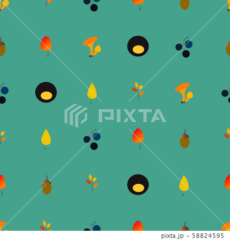 Autumn vector seamless pattern with berries, acorns, pine cone, mushrooms, branches and leaves. 58824595
