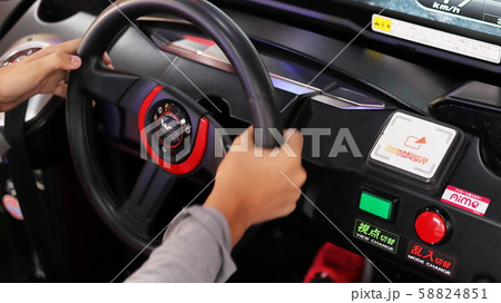 ゲームセンター カーレースゲームの写真素材