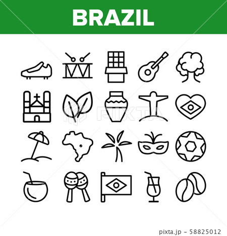 Brazil National Country Elements Icons Set Vector 58825012