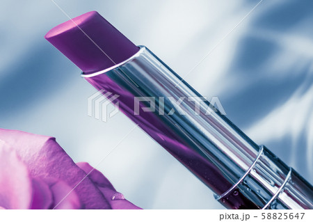 Purple lipstick and rose flower on liquid 58825647